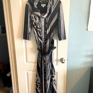 Gray and Black Patterned Dress with Belt